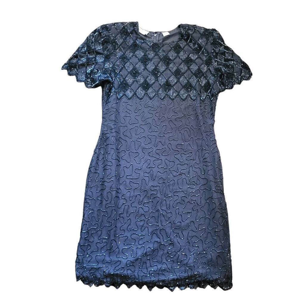 NWT Laurence Kazar Dress Women's Large Black Vintage Deadstock Beaded Cocktail